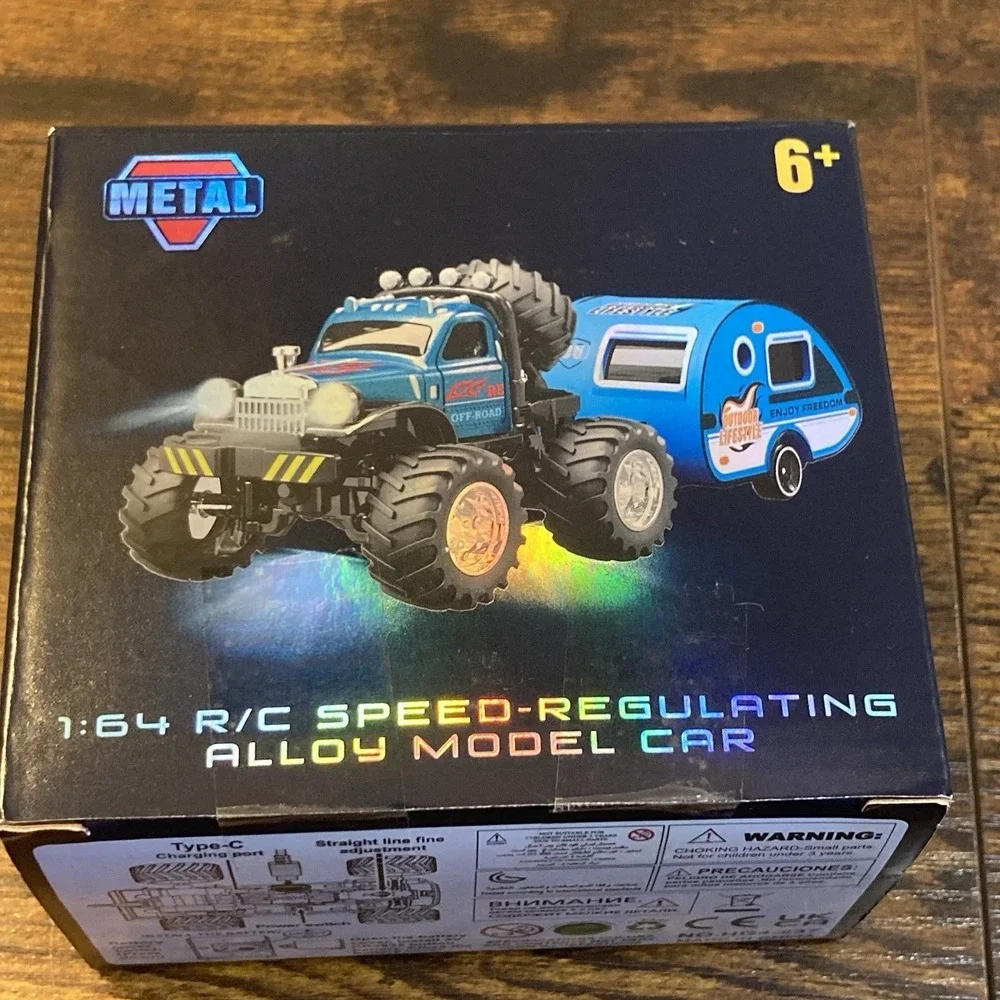 Brown 1/64 Mini RC Monster Truck w Trailer 2.4GHz 3-Speed USB-C‎ Rechargeable